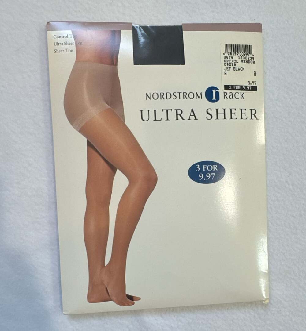 Vintage Y2K Nordstrom Rack Ultra Sheer Pantyhose Control Top Jet Black B NOS